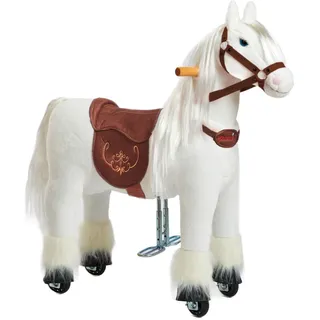 PONNIE Reitpferd mit Rollen Tiara S (3-6 Jahre), Spielpferd zum Reiten mit Abnehmbarer Braun Sattel und Halfter mit Zaumzeug, Kämmbare Mähne und Schwanz, Plüschpferd zum Reiten für Kinder