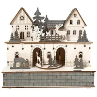 Hti-Living LED Weihnachtshaus Weiß Grau mit beweglichen Figuren