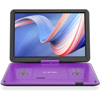 BOIFUN 17,5’’ Tragbarer DVD Player mit 15,6’’ HD Display, 6 Stunden Wiederaufladbare Batterie, Unterstützung für USB/SD-Karte/AV-Übertragung, Sync TV/Projektor Bildschirm, Schwarz (Purple)