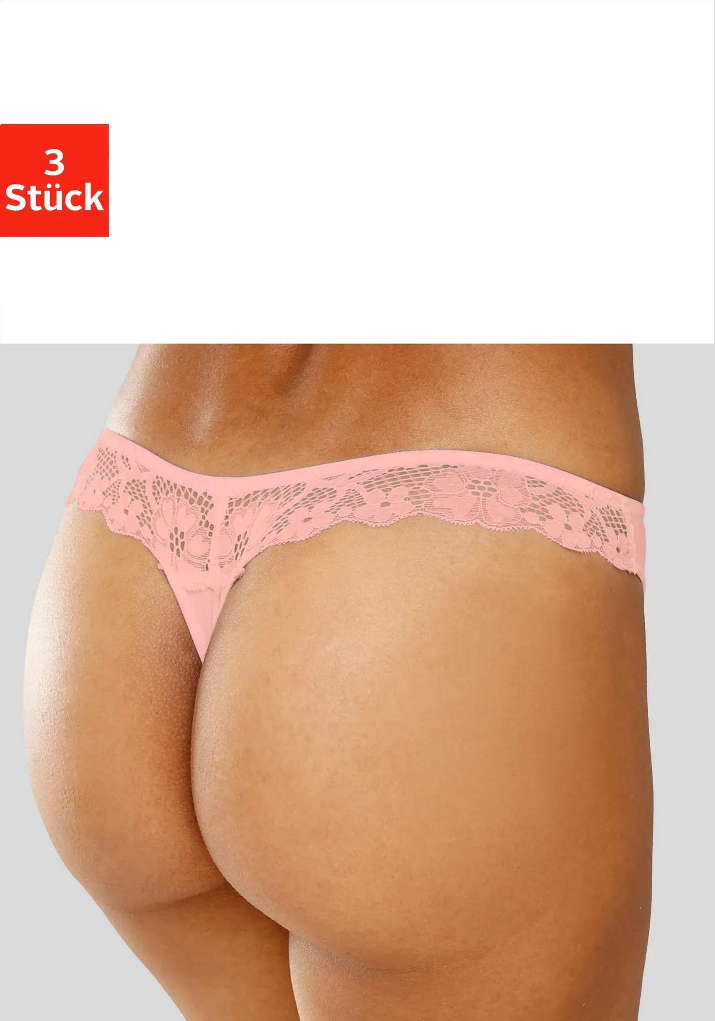 String PETITE FLEUR, Damen, Gr. 32/34, bunt (pfirsich, mint, creme), Spitze, Obermaterial: 86% Polyester, 14% Elasthan, Unterhosen String, hinten komplett aus zarter Jacquardspitze