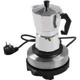 Espressokocher Elektrisch, Mokkakanne mit Heizplatte 500W, Tragbarer Kaffeekocher 3 Tassen mit 5 Temperaturstufen & Sicherheitsventil für Camping/Büro (Schwarz, 150ml) - Inkl. Überhitzungsschutz