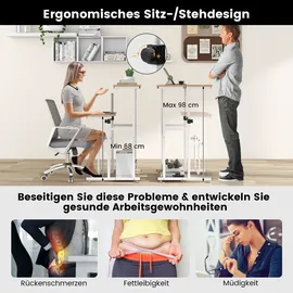 Costway Schreibtisch, mit Höhenverstellbarer Tischplatte, Pc-tisch stehend, Steh-Sitz Tisch, 55x53x98cm - Braun