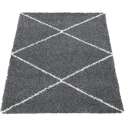 Hochflor-Teppich Kalmar 442, Paco Home, rechteckig, Höhe: 40 mm, Scandi Design, Rauten Muster, weich & kuschelig grau 120 cm x 170 cm x 40 mm