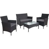 Mendler 2-1-1 Poly-Rattan Garten-Garnitur Halden, Sitzgruppe Lounge-Set Sofa anthrazit, Kissen anthrazit - Schwarz