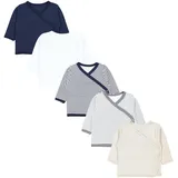 TupTam Baby Jungen Langarm Wickelshirt Baumwolle 5er Set, Farbe: Streifen Mix Blau Beige Grau, Größe: 68 - 68
