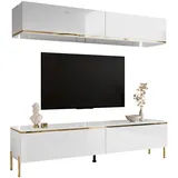 lookway Wohnwand, Weiß Hochglanz, Holzwerkstoff, Uni, Rechteckig, 180x46x40 cm, Wohnzimmer, Wohnwände, Wohnwand-Sets