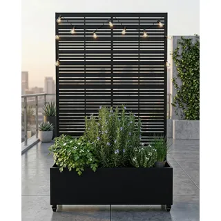 Hochbeet Metall mit Sichtschutz, Pflanzbeet Pflanzkübel Pflanzkasten Frühbeet Gartenbeet Blumenkasten Blumenbeet mit Rankgitter und Rollen wetterfest für Garten, Balkon und Terrasse