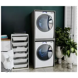 raumhirsch furniture Waschmaschinenschrank, Grau, Holzwerkstoff, Holz Optik, Rechteckig, 66x180x65 cm, Waschküche, Waschmaschinenschrank