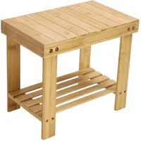 KKTONER Bambus Tritthocker mit Ablagefach Natürliche Farbe 40x25x35 cm