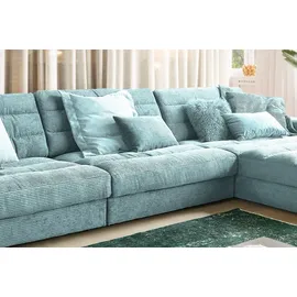 KAWOLA Ecksofa XL Lana Cord Recamiere rechts hellblau