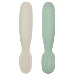 BEABA® Lernlöffel 2er Set aus Silikon salbeigrün/velvet grau