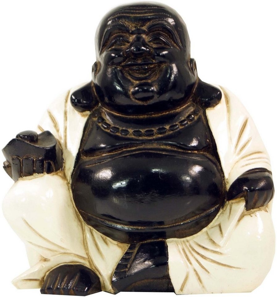 Guru-Shop Buddhafigur Geschnitzter Lucky Buddha, Holzbuddha - weiß weiß