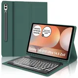 IVEOPPE Tastatur für Samsung Galaxy Tab S10 Ultra 2024, Hülle Tastatur Galaxy Tab S10 /S9 Ultra, Abnehmbarer QWERTZ Beleuchtung Keyboard für Samsung S9/S10 Ultra 14.6 Zoll, Dunkelgrünes