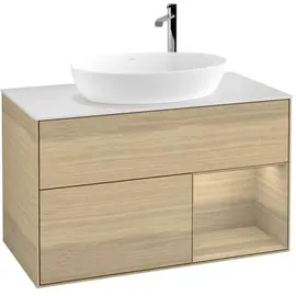 Villeroy & Boch Finion Waschtischunterschrank G901PCPC 100cm, Abdeckplatte white matt, Emotion, Regale Oak Veneer, Oak Veneer