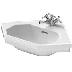Eck-Handwaschbecken 1930 595 mm mit ÜL, mit HLB, 1 HL, weiß