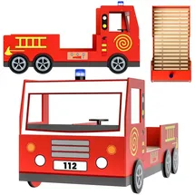 CASARIA Kinderbett Feuerwehrbett 90 x 200 cm MDF lackiert rot