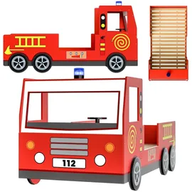 CASARIA Kinderbett Feuerwehrbett 90 x 200 cm MDF lackiert rot
