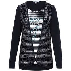 Soccx Shirt Langarmshirt mit Jacken-Layering, Rundhalsausschnitt und Label Print mit Glitzerstein-Artwork