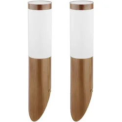 Wandleuchte Aussen Edelstahl Außenlampe Terrasse Balkon Aussenleuchte Holzoptik, Kunststoff opal, 1x E27, DxH 7,6x39 cm, 2er Set