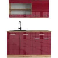 Vicco Küchenzeile R-Line 140 cm Rot Hochglanz