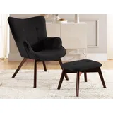 s-style möbel Lounge-Sessel Lenari Cord 71 x 96 x 86 cm Schwarz mit Hocker