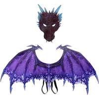 Nishiyuenyi Dragon Kostüm Set Drachenflügel Maske Dinosaurier Rollenspiel Erwachsene Fantasie Vollfarbige Optik Aus Weichem Stoff für Maskenball Halloween Karneva, Lila