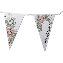 ECOFIESTA 5 Stück Girlande 5m Rosen & Eukalyptus wiederverwendbar kürzbar - Papierkette Geburtstag - Wimpelkette nachhaltige Produktion