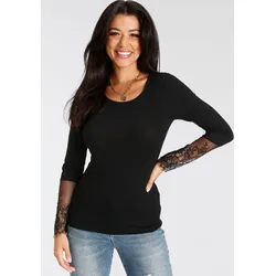 Langarmshirt, taillierte Passform, aus Jersey und Spitze, Gr. 40, schwarz, , 62511243-40