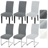 Alishomtll Stuhlhussen 6er Set Universal Stretch Stuhlhussen Schwingstuhl Elastische Abnehmbare Streifen Kurzflor Stuhlbezug Waschbarer Stühle Schutz für Küche Esszimmer (4 Grau + 2 Hellgrau, 6 Stück)