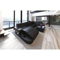 Sofa Dreams Wohnlandschaft Wave, U Form Ledersofa mit LED, wahlweise mit Bettfunktion als Schlafsofa, Designersofa schwarz
