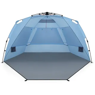COSTWAY Strandmuschel, Personen: 4, Pop Up Strandzelt mit Tasche, UV-Schutz blau|grau