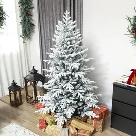 Homcom Weihnachtsbaum, 180cm Christbaum mit Schnee, 1815 Zweigen, Kiefernbaum mit klappbarem Metallständer, Grün