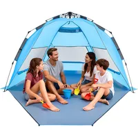 Vevor Pop-Up Strandmuschel Sonnenschutz für 4 Personen, UPF 50+ Schutz, Tragbares Strandzelt mit Tragetasche & Bodenverankerungen, Leichter Strandsonnenschirm für Camping Angeln Picknick, Sonnenzelt