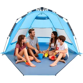 Vevor Pop-Up Strandmuschel Sonnenschutz für 4 Personen, UPF 50+ Schutz, Tragbares Strandzelt mit Tragetasche & Bodenverankerungen, Leichter Strandsonnenschirm für Camping Angeln Picknick, Sonnenzelt