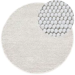 Teppich CARPETFINE "Calo", beige, H:16mm Ø:120cm, Wolle, Polyester, Teppiche, Handweb Teppich, Uni-Farben, meliert, handgewebt, 70% Wolle