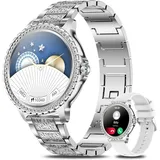 LIGE Luxus Smartwatch fur Damen Schrittzähler mit Echtzeit Blutdruckmessung Smartwatch IP67, Wasserdicht, mit EKG Funktion, Bluetooth Anrufe - Silber