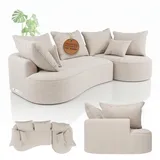 Juskys Sofa Tirano - Ecksofa L-Form, inkl. Kissen, 4-Sitzer Eckcouch, Bouclé Creme & Ottomane rechts