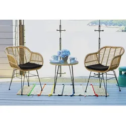 Möbilia Sitzgruppe, polyrattan|metall|sicherheitsglas, natur|schwarz - beige
