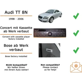 JUST SOUND best choice for caraudio Autoradio Einbaupaket Blaupunkt Milano 200 BT für Audi TT 8N Concert Bose Bluetooth USB