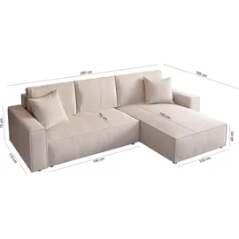 beautysofa Ecksofa Parys L-form Polsterecke mit Cord-Bezug mit Schlaffunktion und Bettkasten 290 cm Sofa l-förmig, Farbe: Marineblau, Poso 05 - Blau
