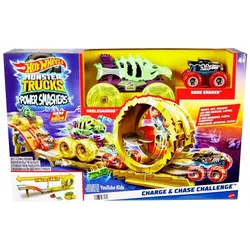 Mattel HXT05 - Hot Wheels - Monster Trucks - Power Smashers - Power Verfolgungsjagd, Spielset mit zwei Fahrzeugen
