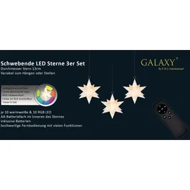 FHS International LED-Galaxy-Sterne 3er weiß je 8 warmweiße RGB LED, 6/18 Timer - Weiß