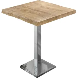 GGM Möbel PMD | Bistro Stehtisch Baumkante | B:T:H 60 x 60 x 110 cm | Eiche / Edelstahl | Quadratisch