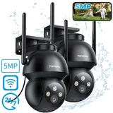 Topcony 5MP Kamera FUNK ÜBERWACHUNGSKAMERA Outdoor WLAN WIFI IP CAMERA Set AUßEN - Schwarz