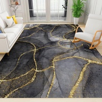 PAJEON Schwarzer Marmor Abstrakt Grau Gold Modern Teppiche Gegend, 180 x 270 cm Maschinengewebt Flachgewebter Teppich - für Wohnzimmer, Kinderzimmer, Schlafzimmer und die Küche