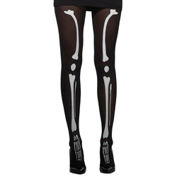 Smiffys Kostüm Knochen Design Strumpfhose, Schwarze Strumpfhose mit weißem Skelettaufdruck schwarz
