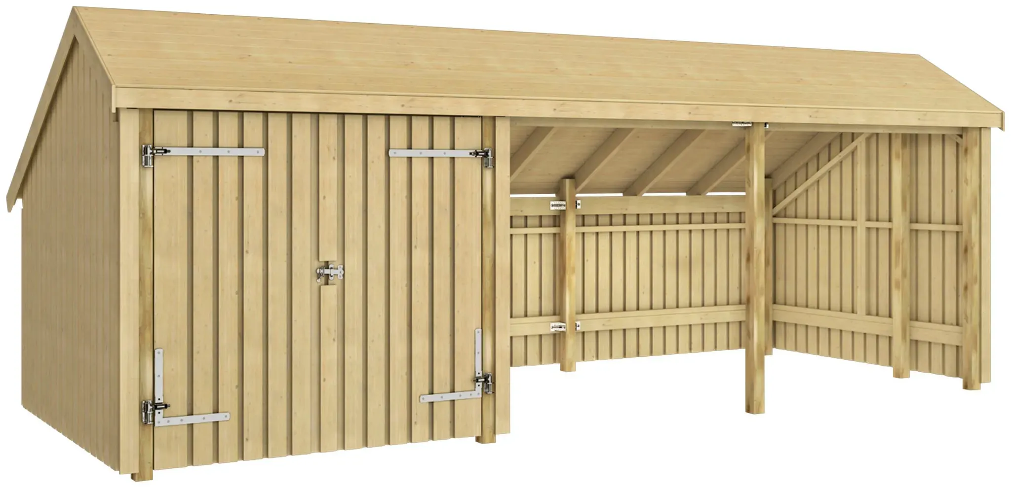 Gartenhaus PLUS "Multi", beige (natur), Holz, Gartenhäuser, Gartenhaus 15,5 m2 Doppeltür, Dachpappe/Aluleisten/H-Füße