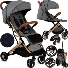 MOMI ESTELLE Buggy Dunkelgrau leicht, kompakt – verstellbares Verdeck - Schwarz, Gold, Grau