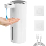 Longzhuo Seifenspender Automatisch Berührungsloser 400ml mit Infrarot-Sensor, USB-Aufladbar Flüssigetyp Seifenspender, IPX5 Wasserdicht, Ohne Bohren für Bad, Küche, Büro,Weiß
