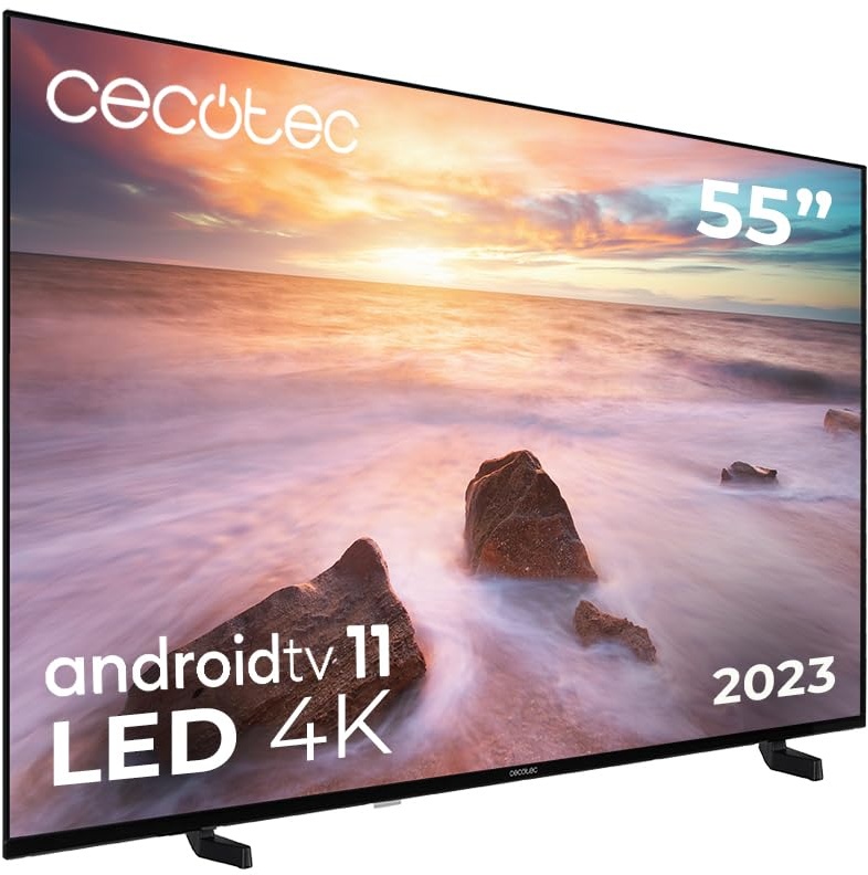 Cecotec TV LED 55" Smart TV A2 Series ALU20055S. 4K UHD, Android 11, Rahmenloses Design, MEMC, Dolby Vision, Dolby Atmos, HDR10, Zwei 10-Watt-Lautsprechern, Modell 2023